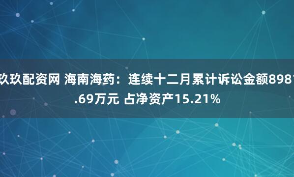 玖玖配资网 海南海药：连续十二月累计诉讼金额8981.69万元 占净资产15.21%